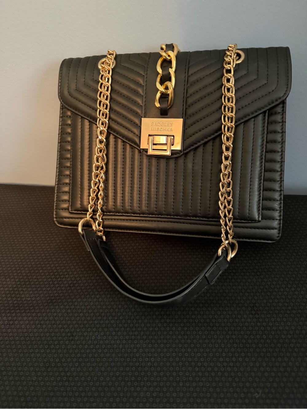 Badgley Mischka Black Quilted Shoulder/Crossbody Bag with Gold Chain/Hardware